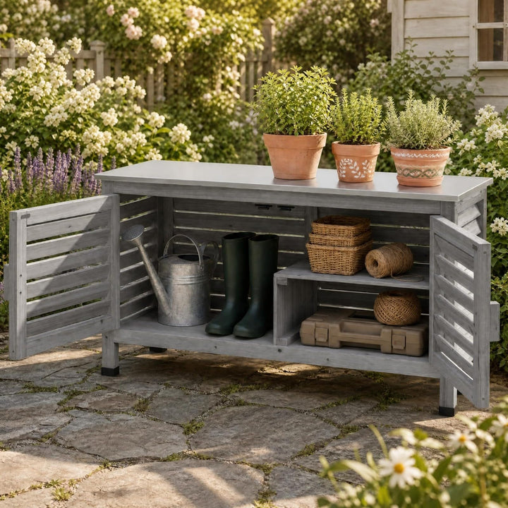 Giantex 2-Door Fir Wood Outdoor Cabinet with Stainless Steel Countertop