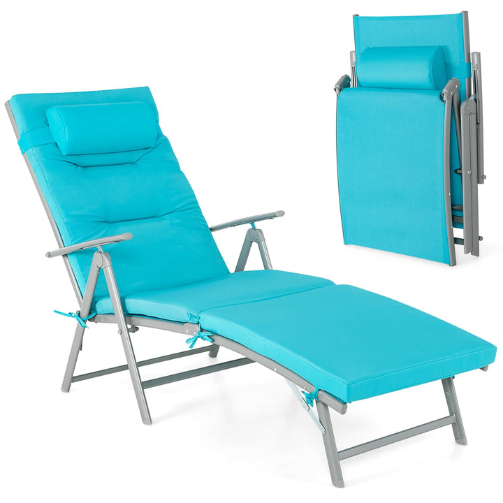 Giantex Folding Chaise Lounge Chair - Outdoor Reclining Chair with Removable Seat Cushion, Headrest Pillow