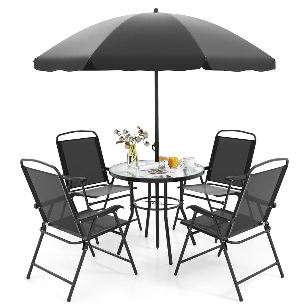 imported tempered glass patio table with umbrella hole Giantex 6 Pieces Outdoor Dining Set Tempered Glass Umbrella Table with – Giantexus