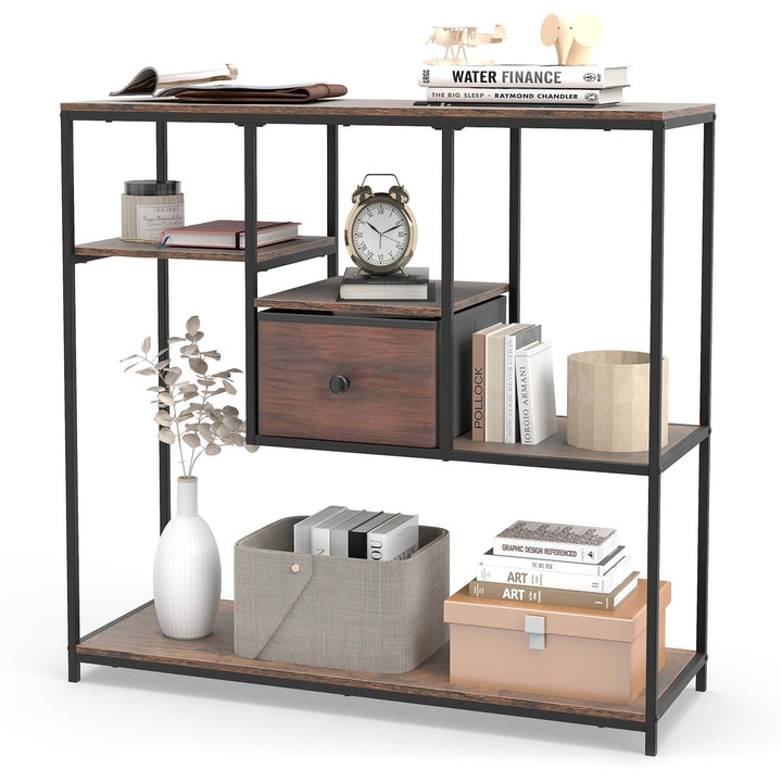 Giantex 40 Inch Console Sofa Table with Open Storage Shelves and Removable Drawer
