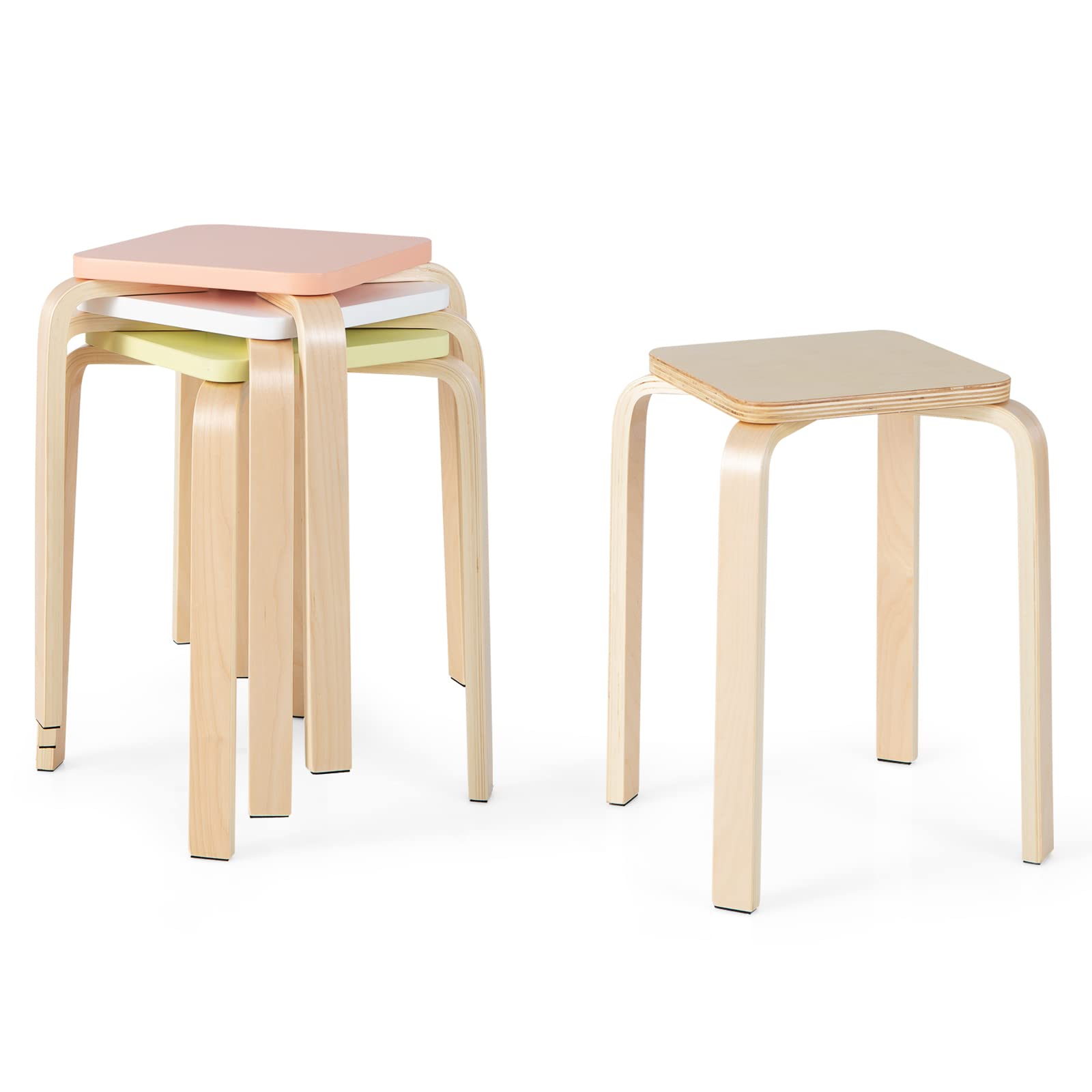 Stackable Wooden Stools Set of 4, Portable 18-Inch Height Backless School Stools