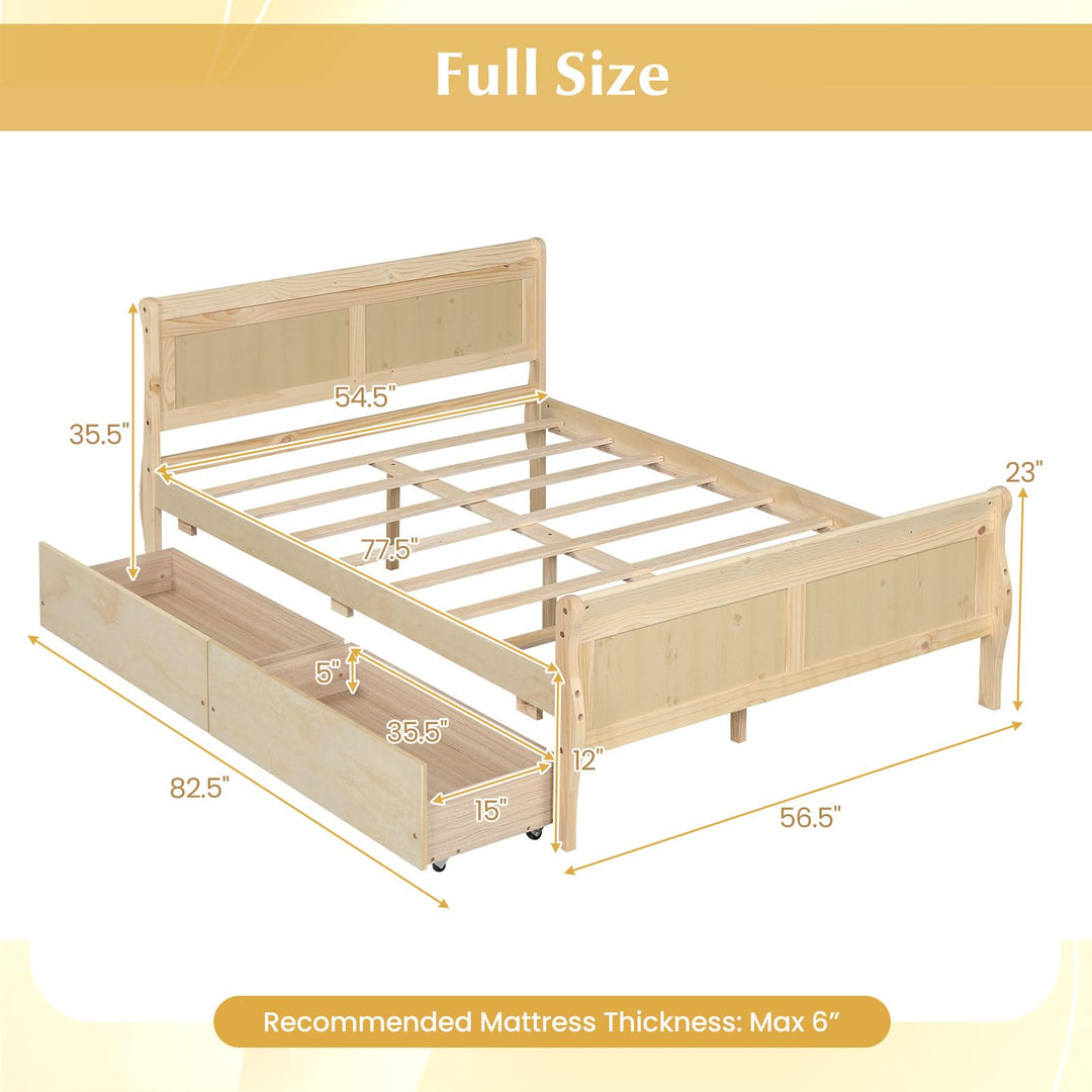 Giantex Twin/ Full/ Queen Bed with 2 Storage Drawers Wood Platform Bed with Headboard &amp; Footboard