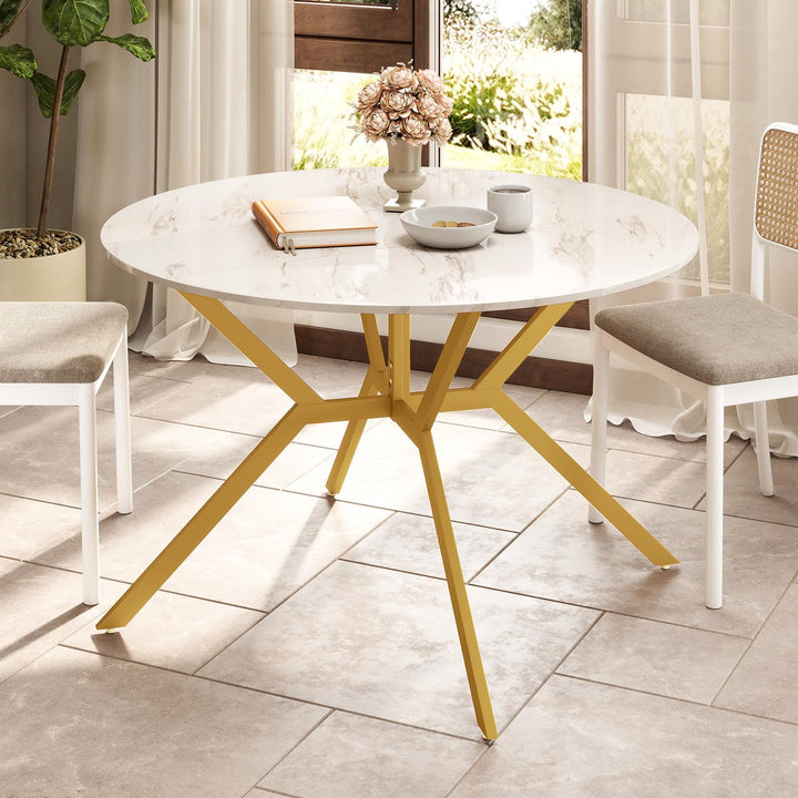 Giantex Folding Dining Table for 4-6 People 47" Round Drop Leaf Table with Metal Frame