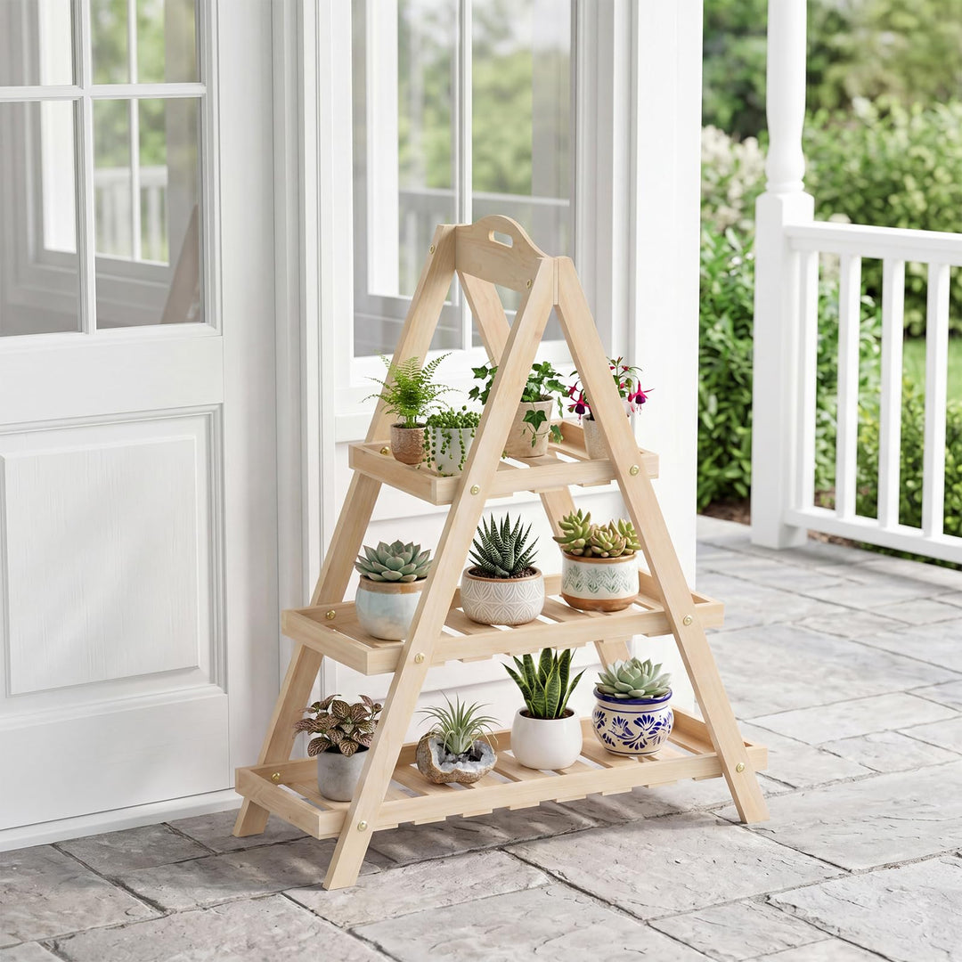 Giantex 3-Tier Plant Stand Indoor | 28.5" Wood Flower Pot Plant Display Shelf