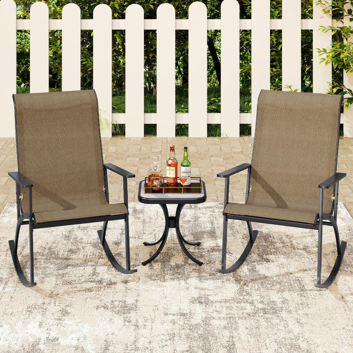 Giantex 3 Piece Rocking Bistro Set with 2 Rocking Chairs & Coffee Table