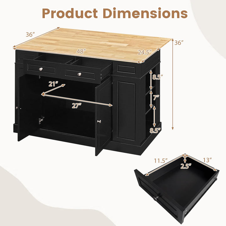 Giantex Kitchen Island with Drop Leaf, Rubber Wood Top, 2 Drawers, Storage Cabinets