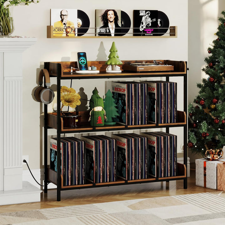 Giantex 41 Inch Record Player Stand with 6 Metal Dividers