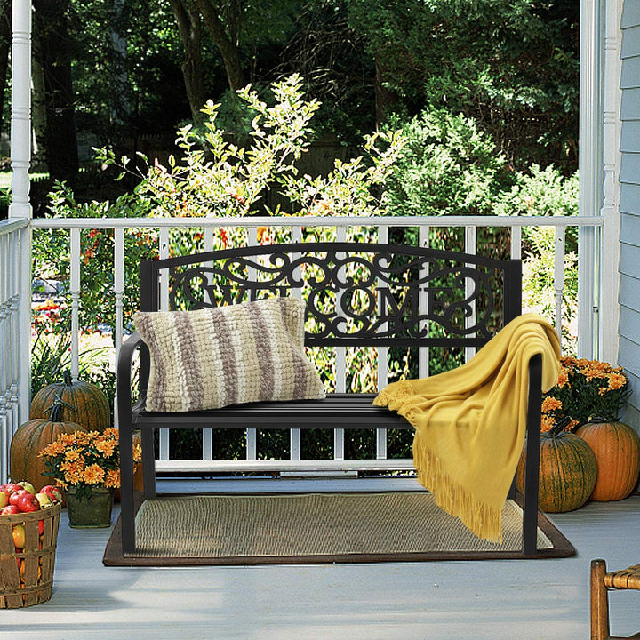 Giantex Garden Bench, Antique Metal Outside Bench w/Warm Welcome Pattern