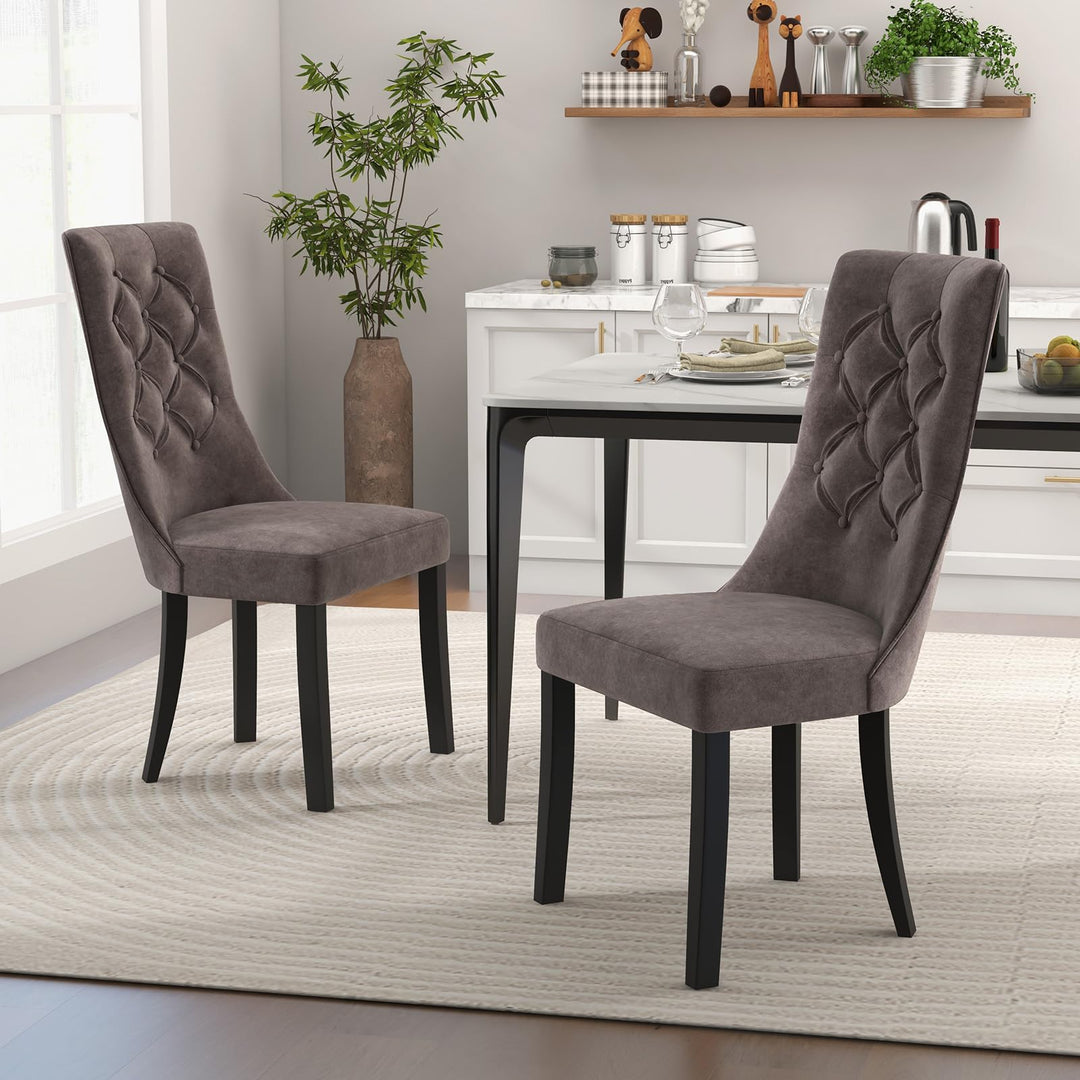 Giantex Tufted Dining Chairs, Upholstered Kitchen Chairs w/High Backrest, Rubber Wood Legs
