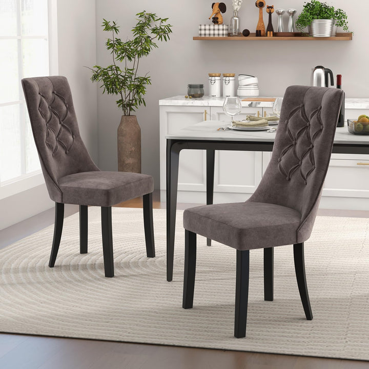 Giantex Tufted Dining Chairs, Upholstered Kitchen Chairs w/High Backrest, Rubber Wood Legs