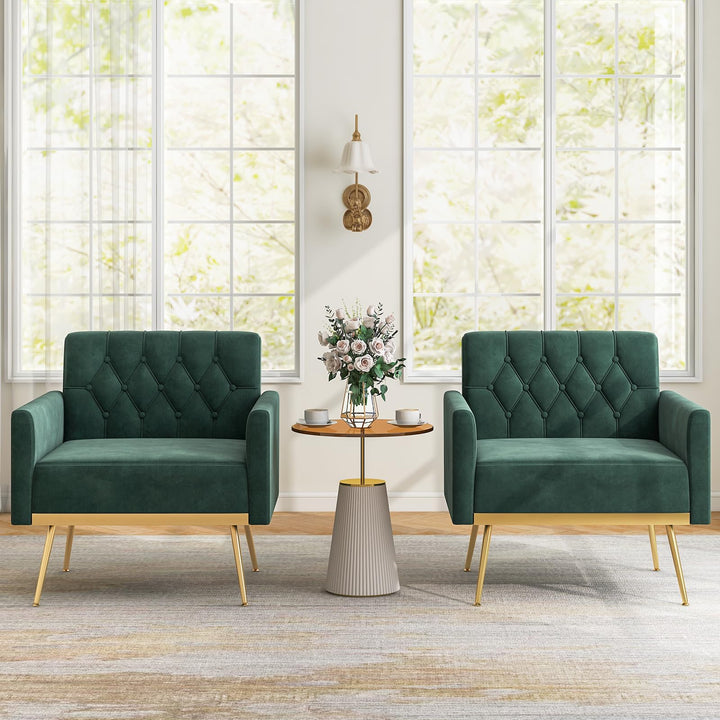 Giantex Modern Velvet Accent Chair Set of 1/2, Mid-Century Upholstered Single Sofa Chair w/Button Tufted Back