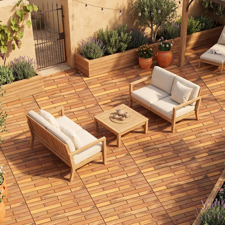 Giantex 24" x 12" Acacia Wood Deck Tiles with Drainage Base