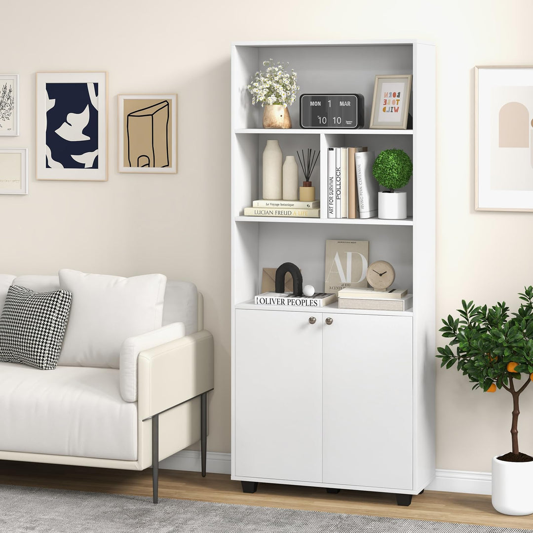 Giantex 66" Tall Bookcase with Doors, Wooden Bookshelf with Adjustable Shelf and 4 Storage Cubes