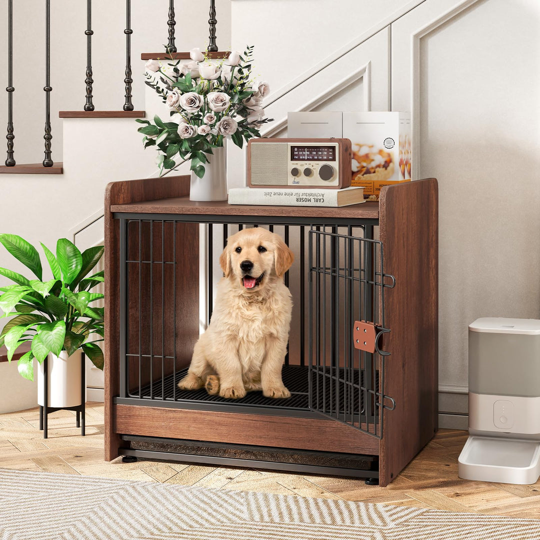 Giantex Dog Crate End Table - Wooden Dog Kennel Furniture with Removable Pull-Out Tray