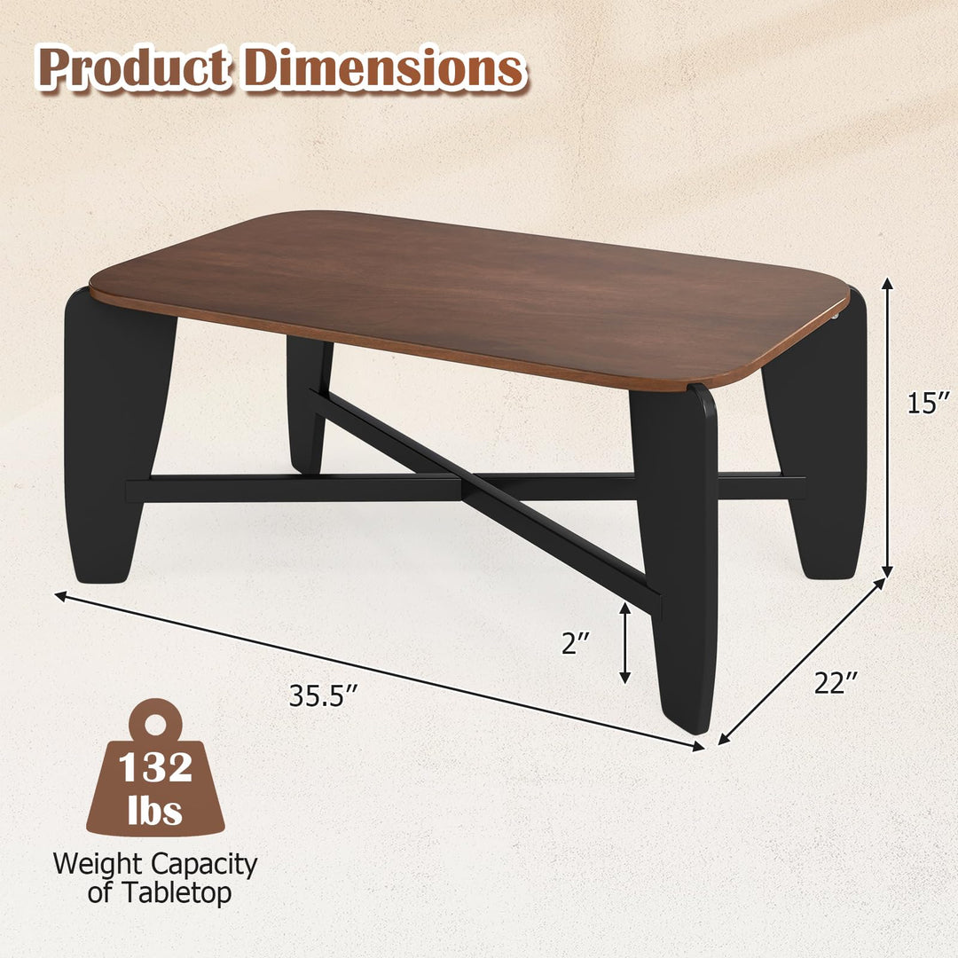 GIANTEX 35.5" Solid Rubber Wood Coffee Table with Round Corners
