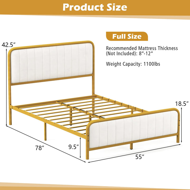 Giantex Twin Size Gold Bed Frame with Velvet Headboard and Footboard, Heavy-duty Metal Slats Support Mattress Foundation