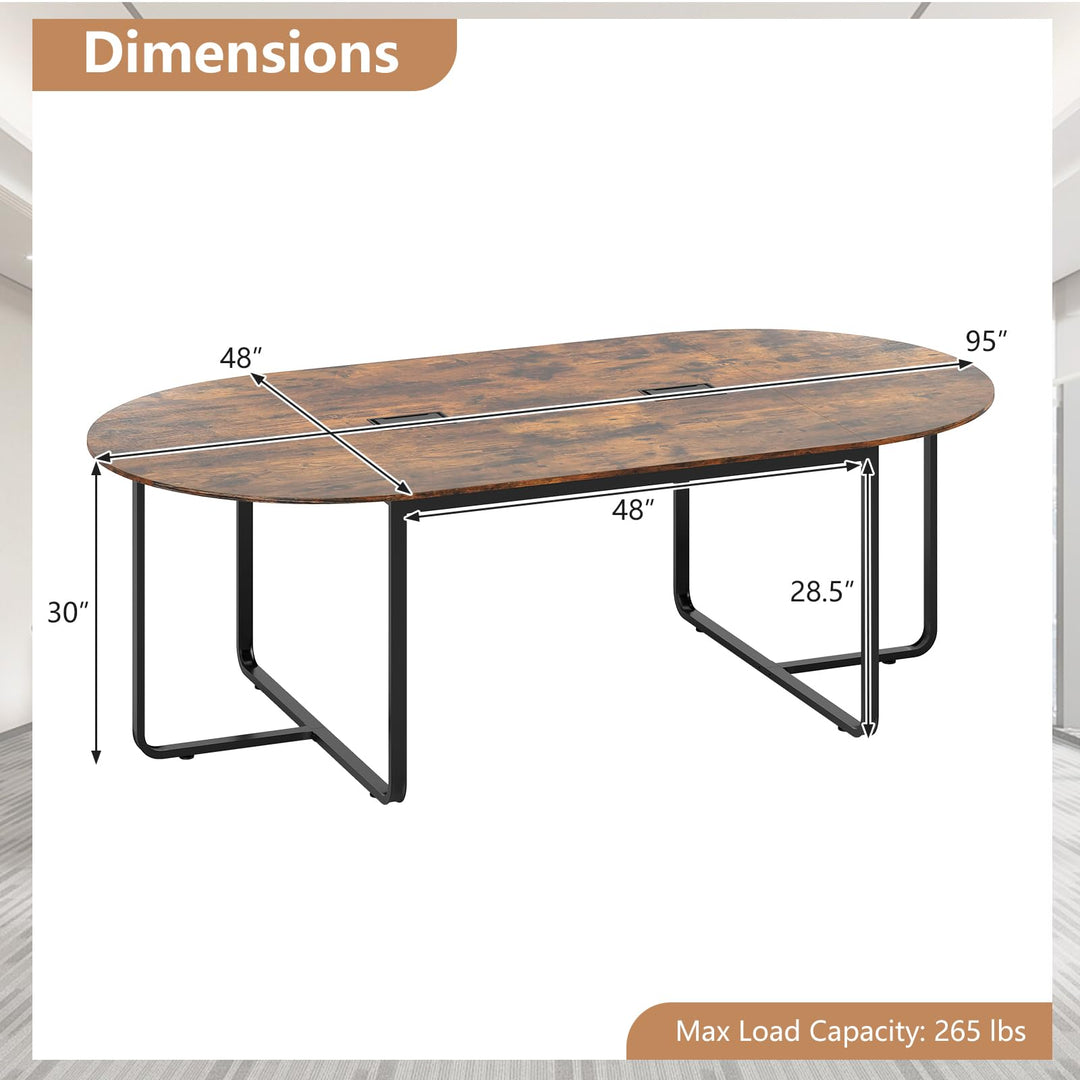 Giantex Large Oval Meeting Table for 10 to 12 People with Dual Cable Holes and Metal Legs