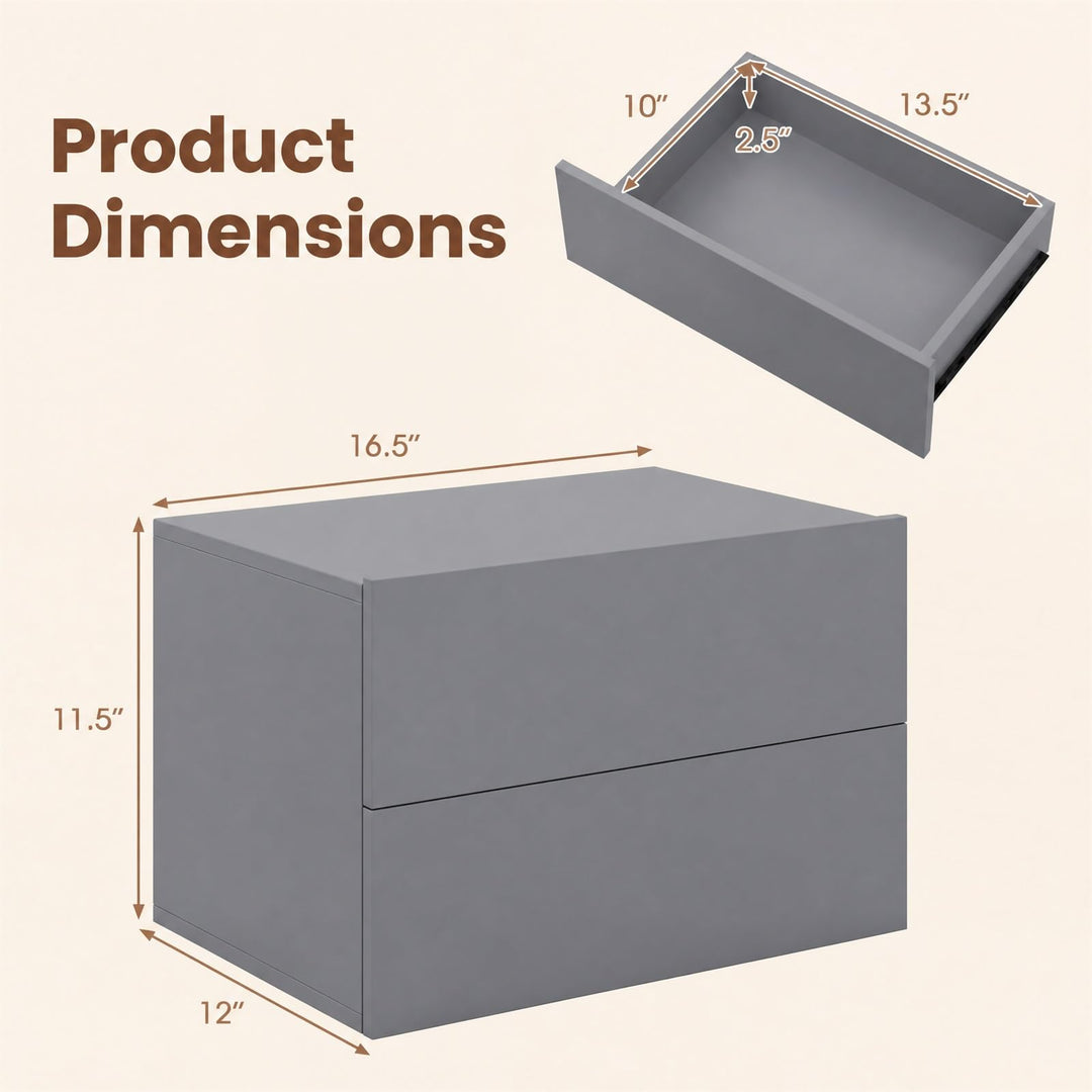Giantex Floating Nightstand | Wall-Mounted Bedside Table with 2 Drawers (1/2)