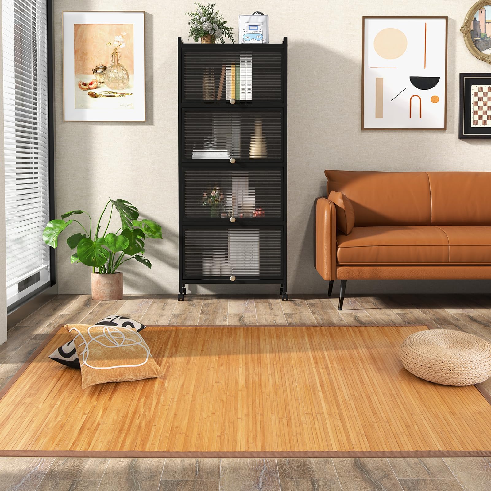 Giantex 5’ x 8’ Bamboo Area Rugs - Floor Mat with Anti-Slip Backing, Durable Roll-up Floor Rug, 60” x 96” Indoor Mat Rug