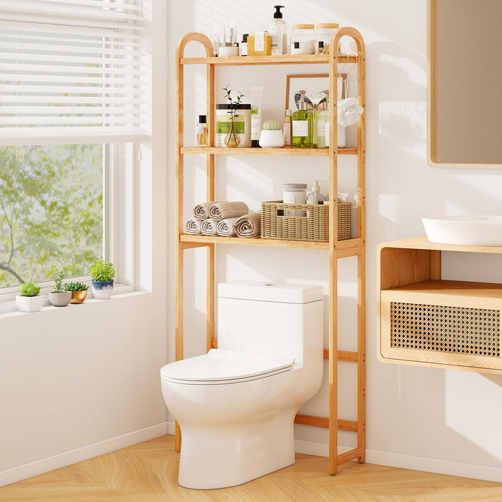 Giantex Bamboo Over The Toilet Storage, 3-Tier Bathroom Toilet Shelf Rack