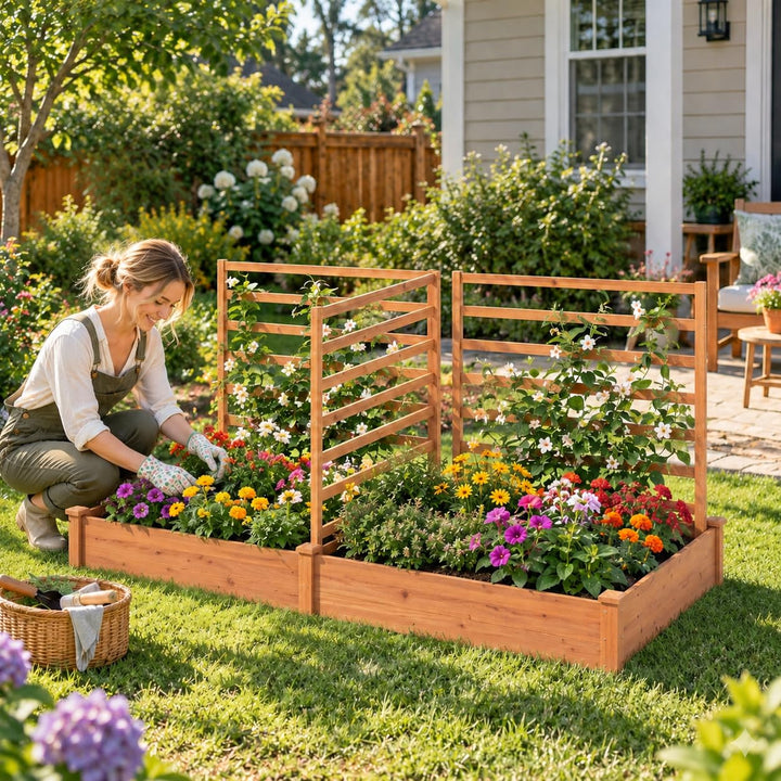 GIANTEX Raised Garden Bed with 3 Trellis for Patio Backyard Lawn
