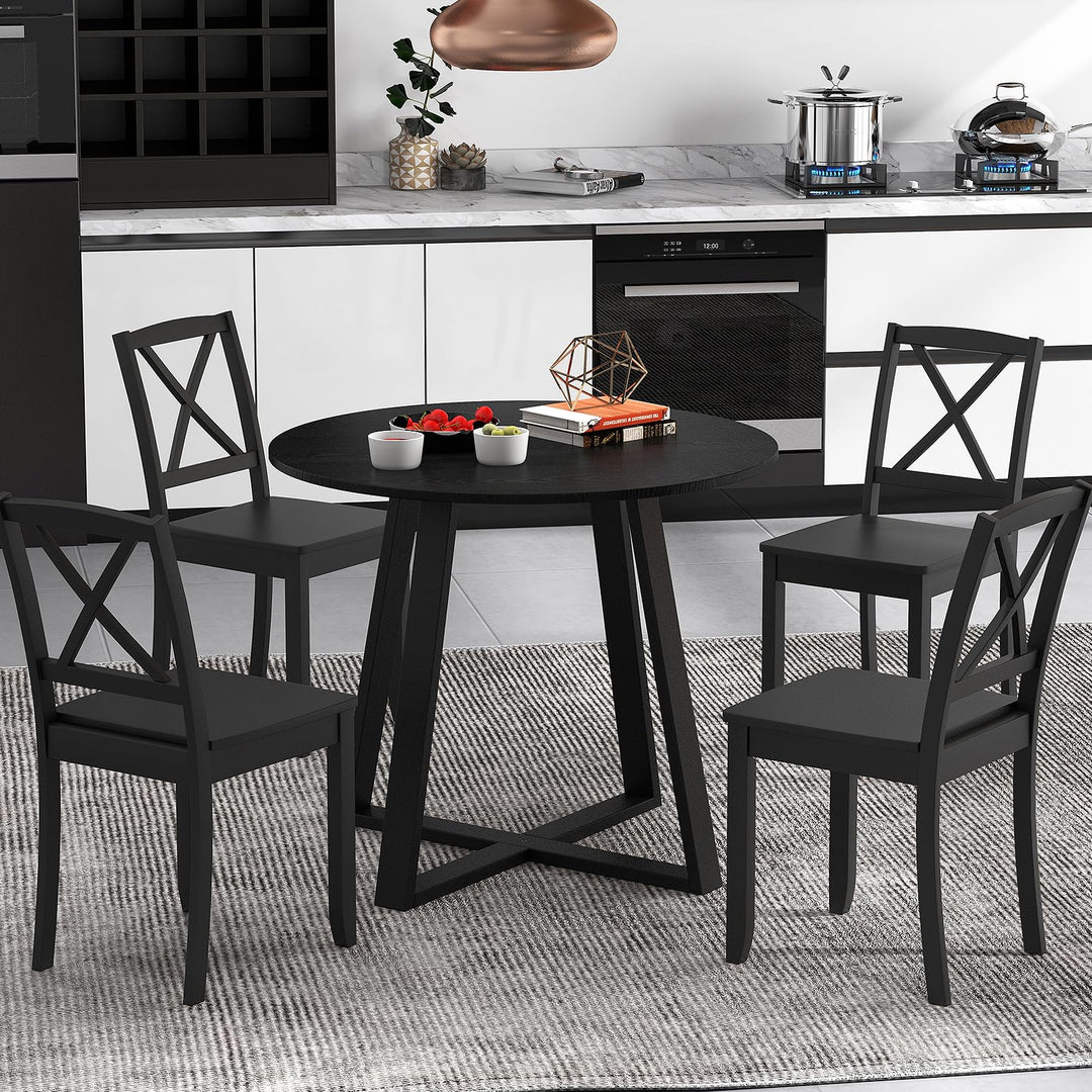 Giantex Round Dining Table, 36” Kitchen Table with Pedestal Base, Solid Rubber Wood Frame, Load 220 lbs