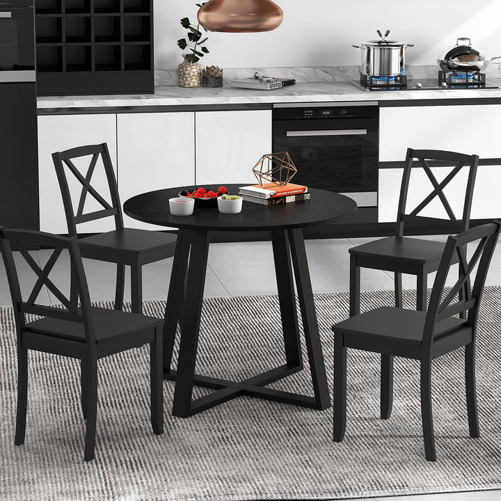 Giantex Round Dining Table, 36” Kitchen Table with Pedestal Base, Solid Rubber Wood Frame, Load 220 lbs