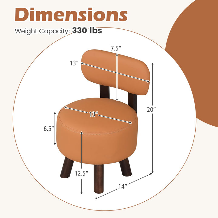 Giantex Round Small Footrest Stools Set of 2 with Backrest &amp; Rubber Wood Legs