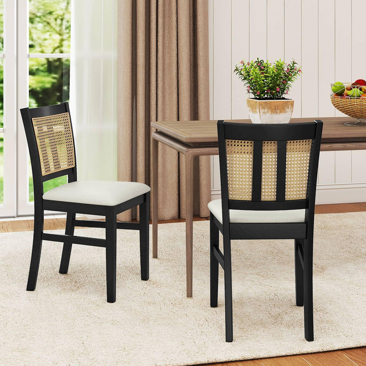 Giantex Rattan Dining Chairs Set of 2/4 Farmhouse Fabric Upholstered Kitchen Chairs with Rubber Wood Legs