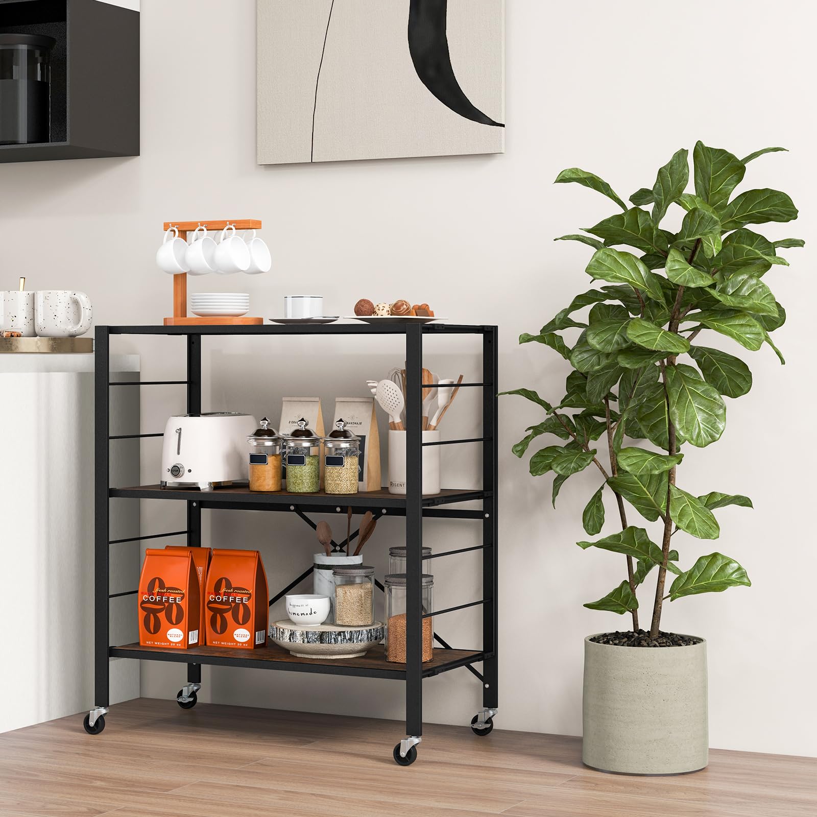 Giantex Folding Bookshelf with Wheels