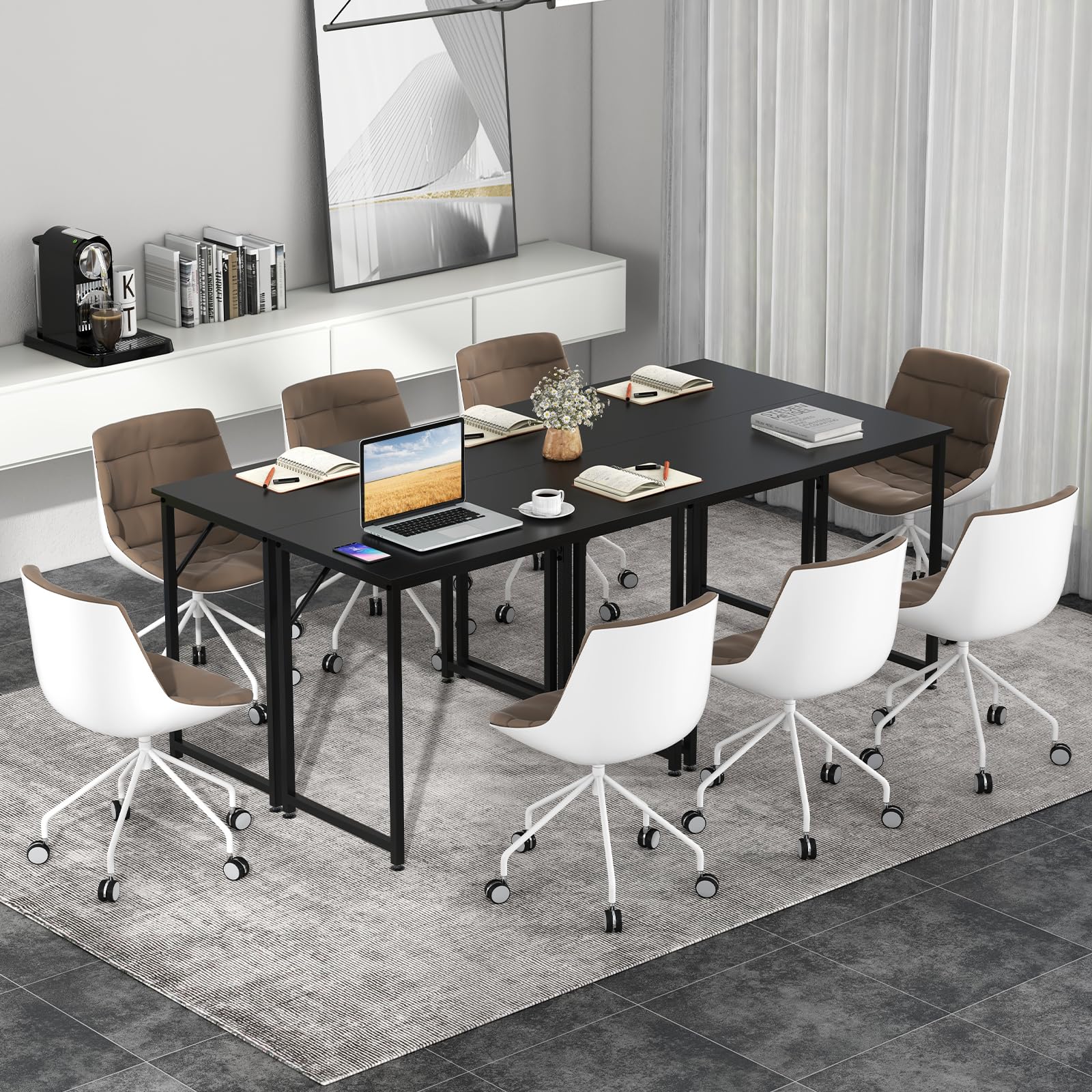 Giantex 6.5 FT Small Conference Table, 2 PCS 40" x 19.5" Rectangular Meeting Table with Heavy-Duty Metal Frame