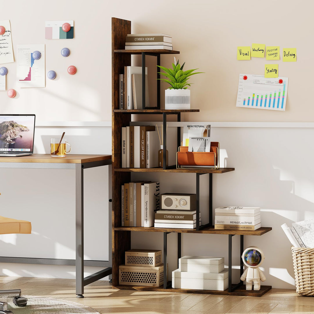 Giantex 5-Tier Stepped Bookshelf | 62" Tall Ladder Corner Bookcase W/Stable Metal Support