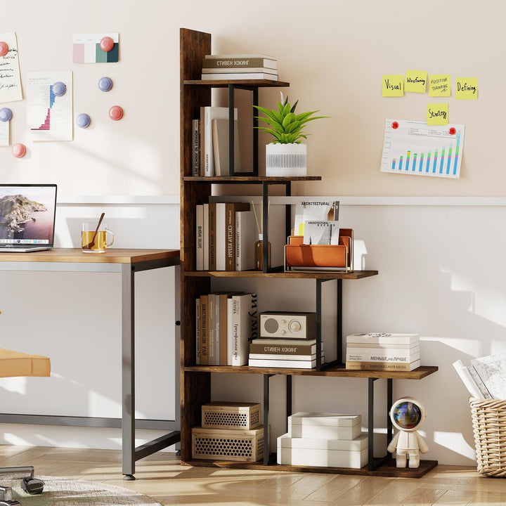 Giantex 5-Tier Stepped Bookshelf | 62" Tall Ladder Corner Bookcase W/Stable Metal Support