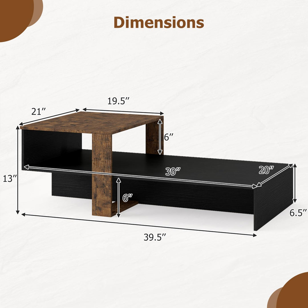 Giantex 2-Tier Coffee Table | Modern Irregular Center Table with Open Storage Shelf