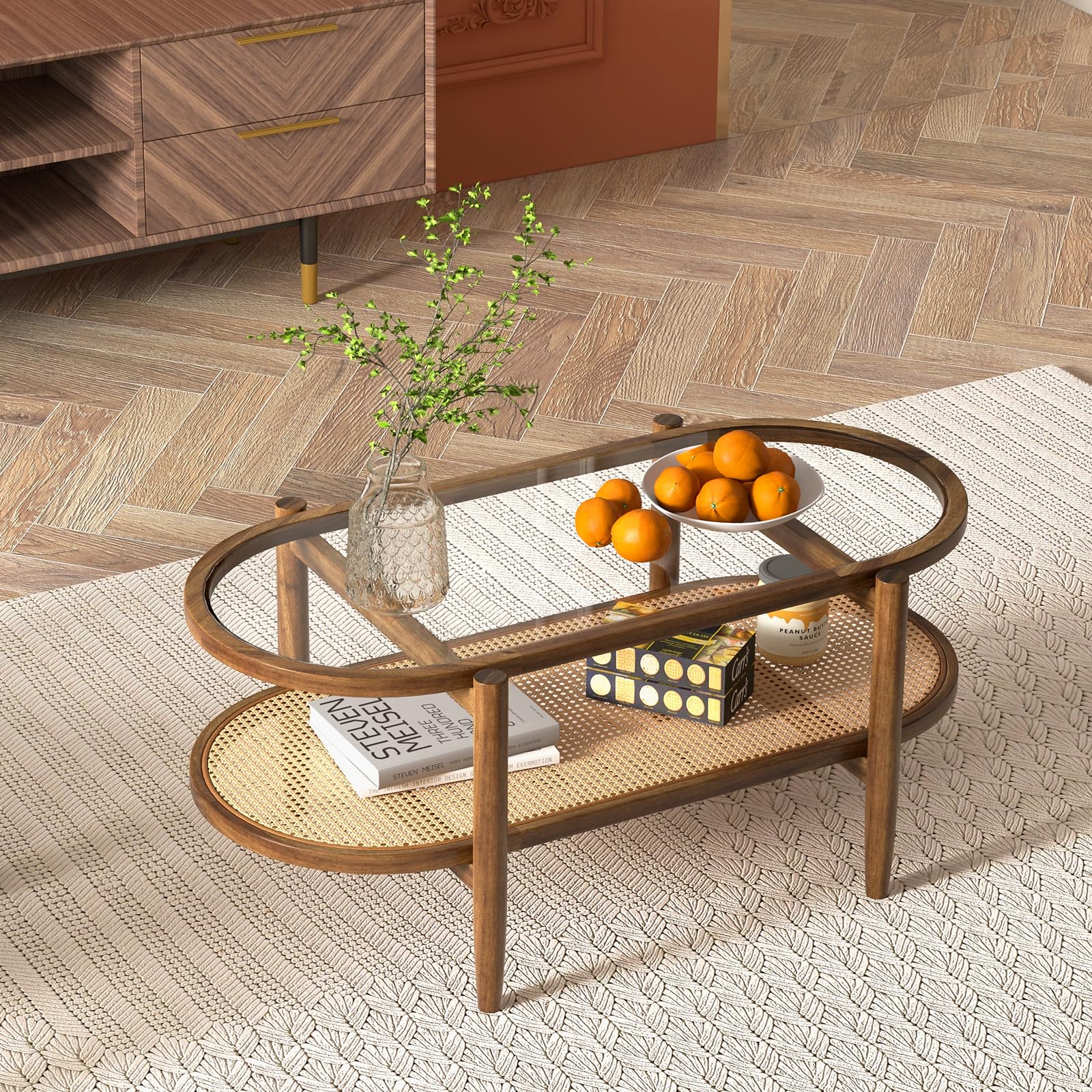 Boho Rattan Coffee Table - Giantex