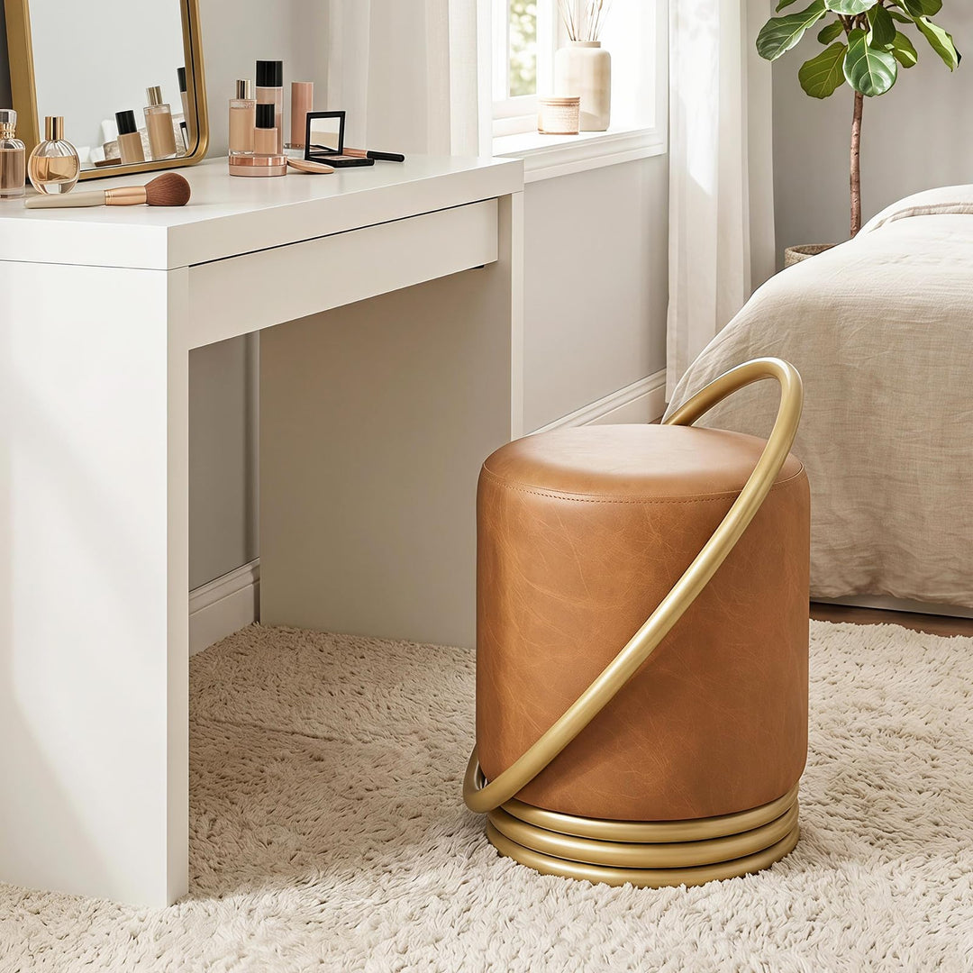 Giantex Modern Round Vanity Stool with Gold Halo Metal Accent