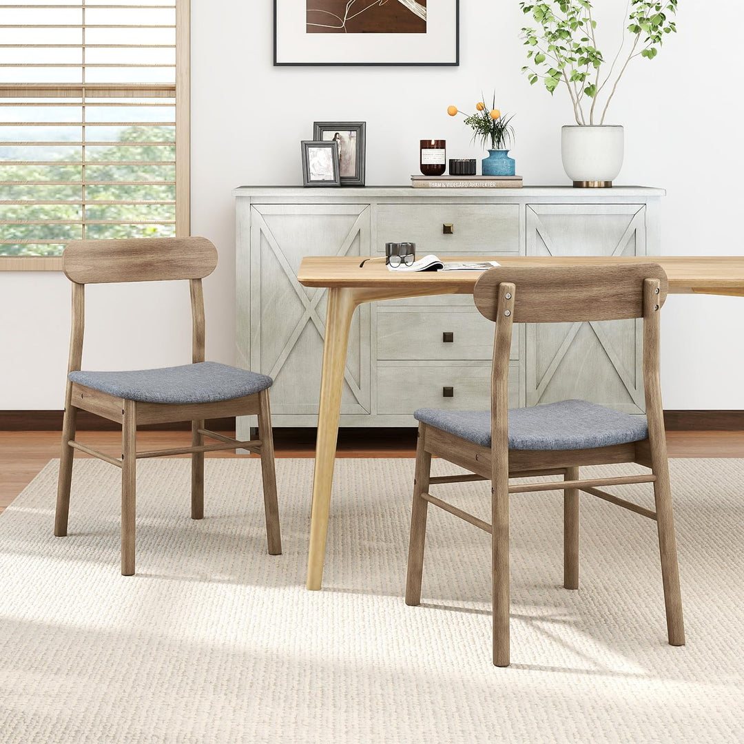 Giantex Fabric Upholstered Kitchen Chairs with Rubber Wood Frame and Padded Curved Seat