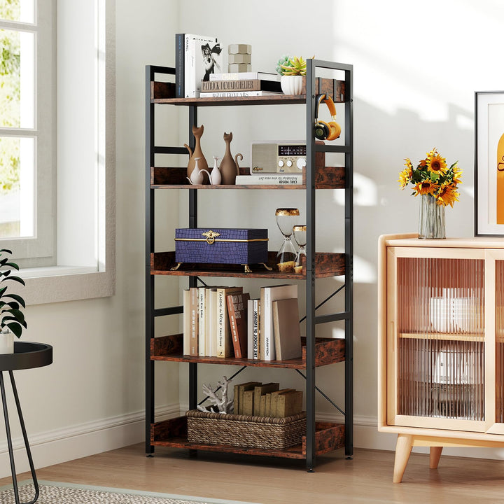 Giantex 5 Tier Bookshelf with 4 Hooks for Living Room