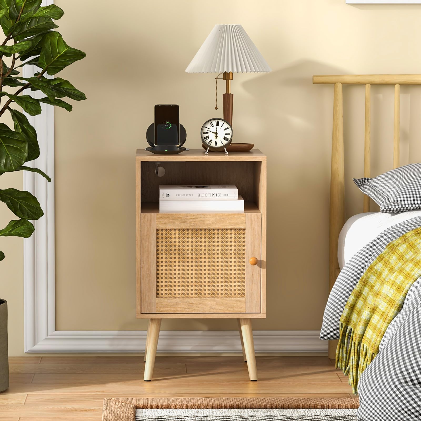 Ginatex Rattan Nightstand with Charging Station