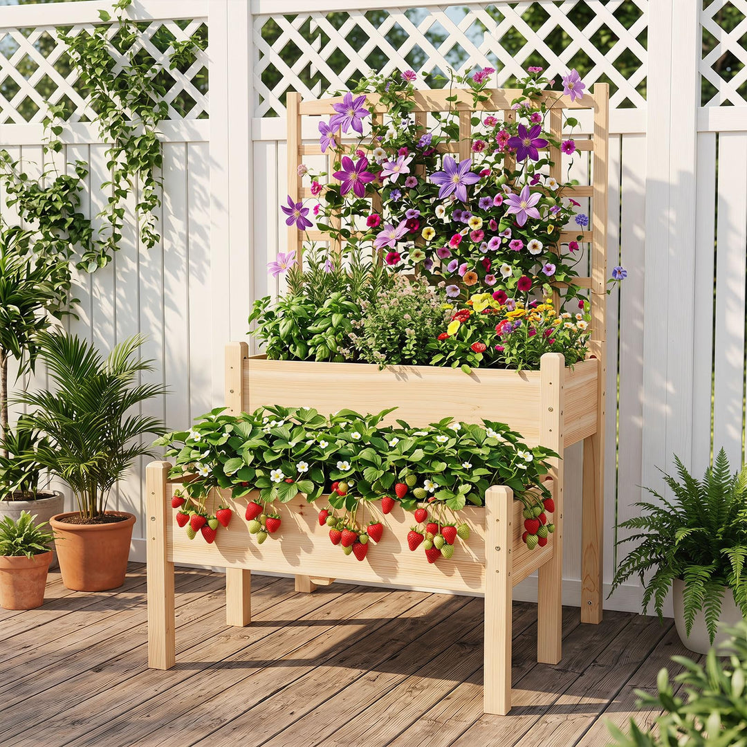 Giantex 2-Tier Raised Garden Bed with Trellis for Climbing Plants