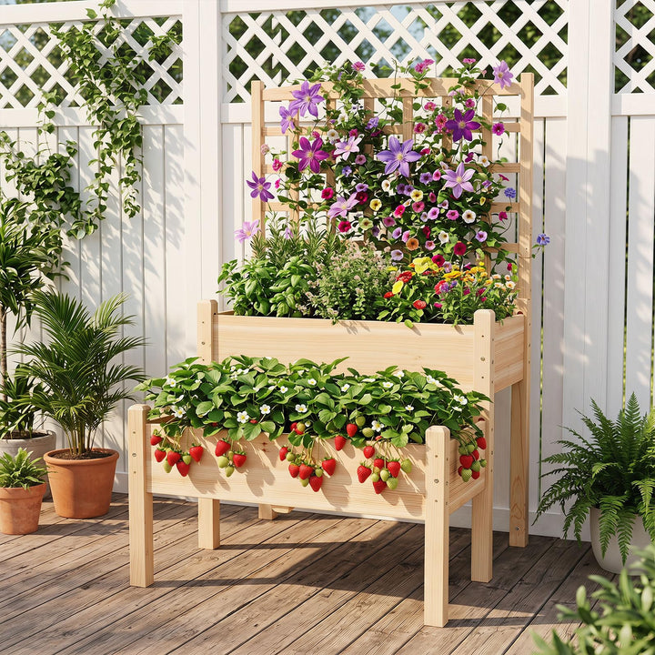 Giantex 2-Tier Raised Garden Bed with Trellis for Climbing Plants