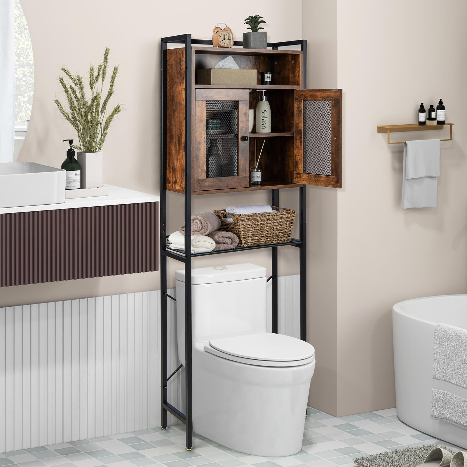 Giantex Over-The-Toilet Storage Cabinet, Bathroom Storage Organizer Above Toilet with Heavy-Duty Metal Frame