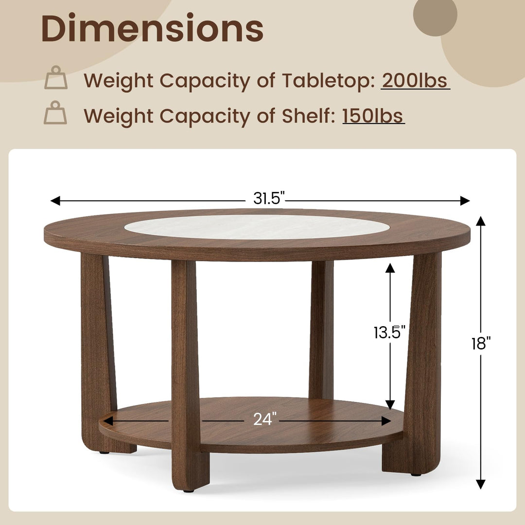 Giantex 2-Tier Round Farmhouse Living Room Coffee Table with 2-Tone Tabletop