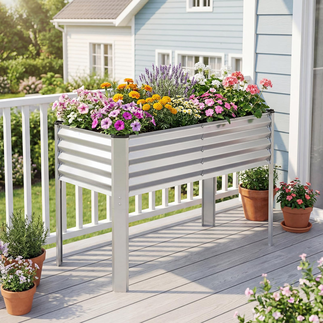 Giantex Galvanized Raised Garden Bed with Legs Set 1/2 46"x24"x31" Metal Elevated Planter Box