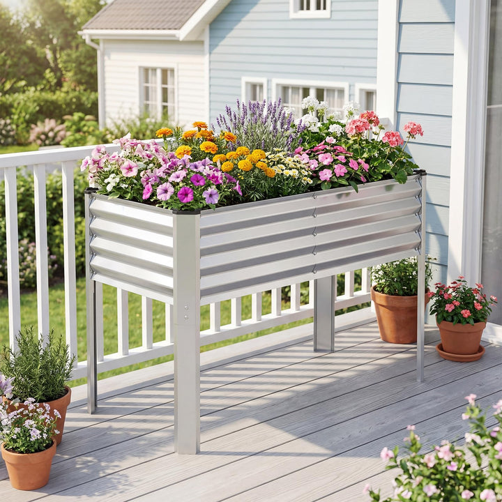 Giantex Galvanized Raised Garden Bed with Legs Set 1/2 46"x24"x31" Metal Elevated Planter Box