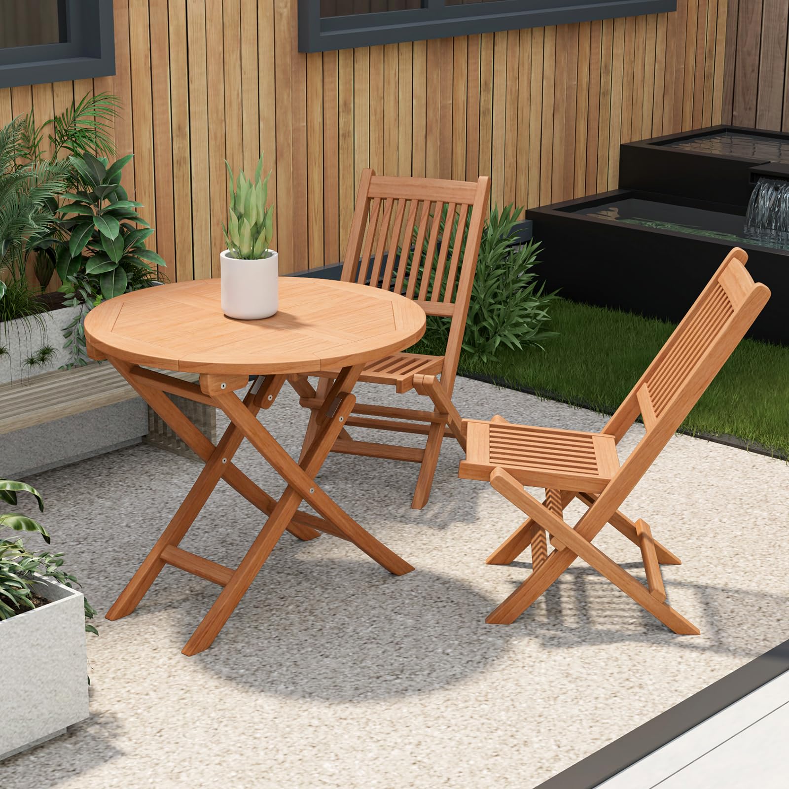 Giantex 31.5” Outdoor Folding Table, Patio Solid Teak Dining Table with Natural Appearance, Space-Saving Design