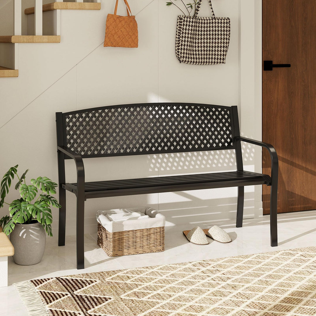 Giantex Metal Outdoor Bench with Mesh Pattern Backrest (50"×24"×33.5")