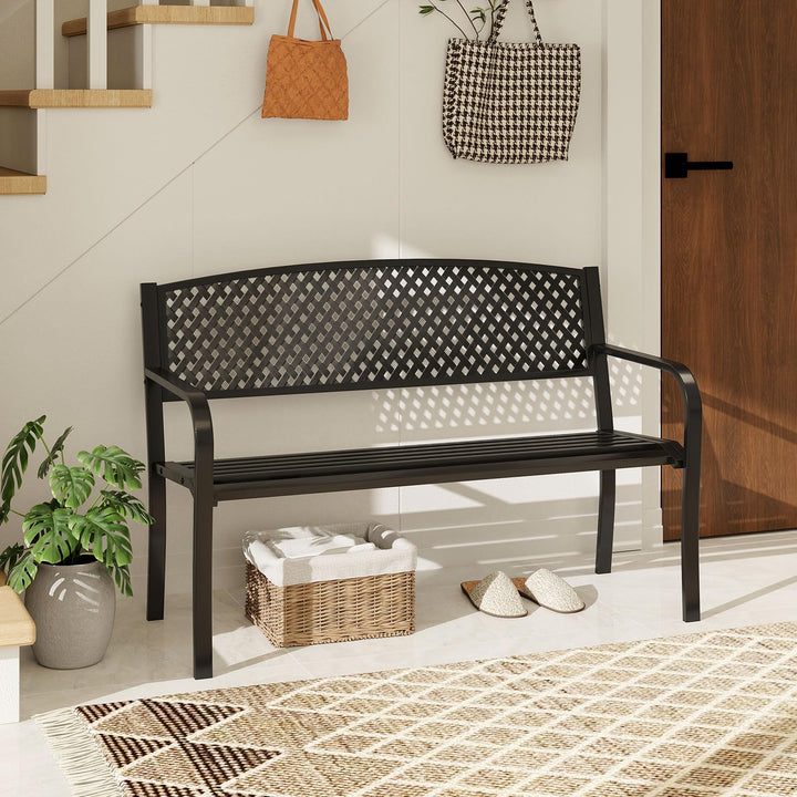 Giantex Metal Outdoor Bench with Mesh Pattern Backrest (50"×24"×33.5")