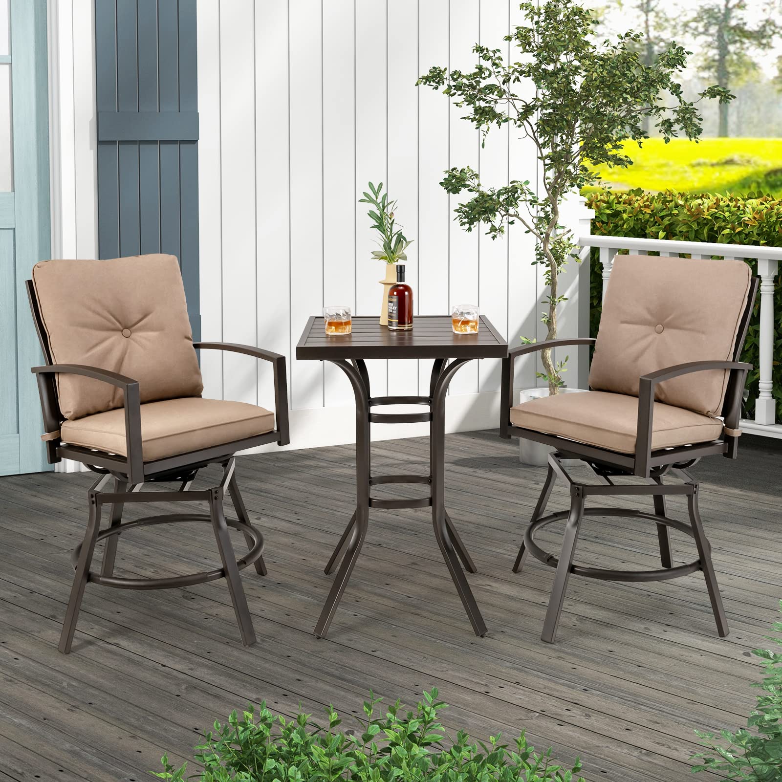 Giantex Set of 2 or 4 Patio Bar Chairs - Swivel Counter Height Bar Stool with Inclined Backrest