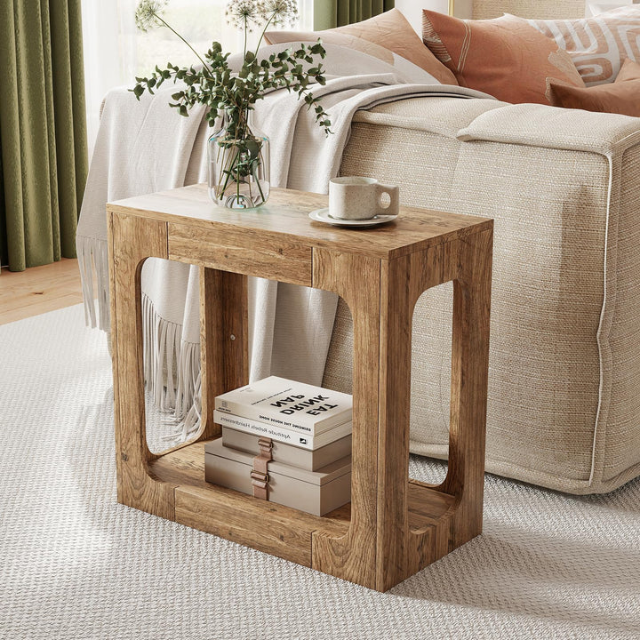 Giantex Narrow End Table 2-Tier Farmhouse Side Table with Open Storage Shelf